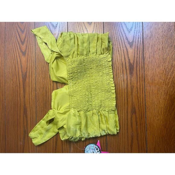 Rabbit Rabbit Rabbit Women’s Ruched Crop Top Chartreuse Green Look Size S NWT - Picture 2 of 5